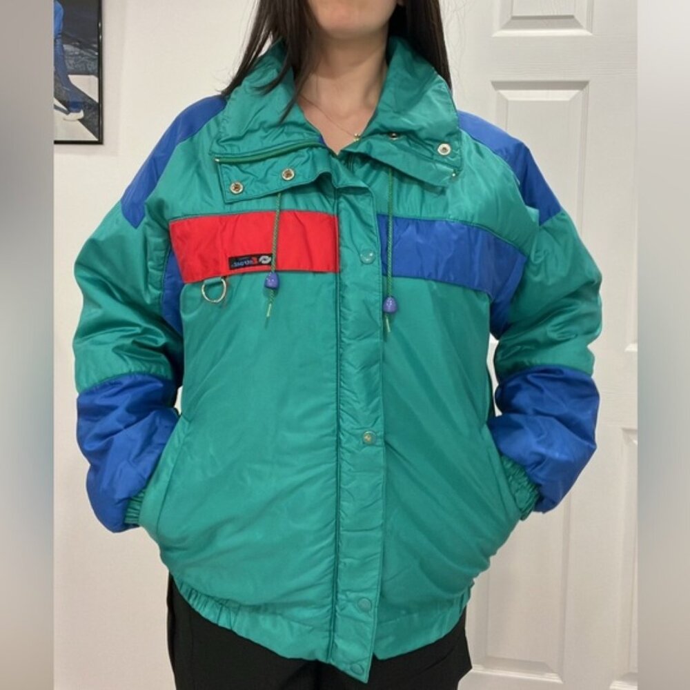 Club Summit Vintage Ski Jacket 90s Colorblock Windbreaker Snow Coat Unisex M L